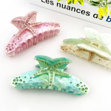 Load image into Gallery viewer, 4.61'' Rhinestone Starfish Hair Claw Clip, Acetate Hair Clip: Orange Cyan