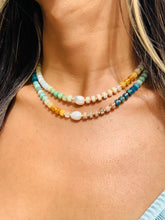Load image into Gallery viewer, Candy Rainbow Gemstone Beaded Necklace with Pearl Accent: Bold