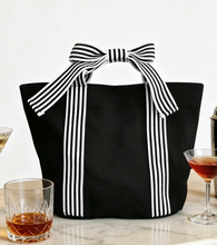 Load image into Gallery viewer, Mini Striped Tote Bag Beach Bow Handle Bag: Red / M