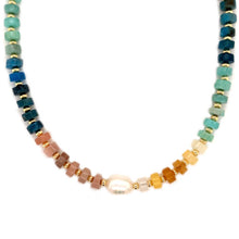 Load image into Gallery viewer, Candy Rainbow Gemstone Beaded Necklace with Pearl Accent: Bold