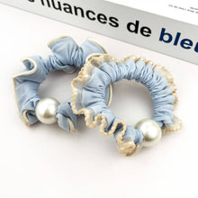 Load image into Gallery viewer, Sweet Pearl Sky Blue Hair Tie, Elegant Ponytail Holder: A