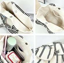 Load image into Gallery viewer, Mini Striped Tote Bag Beach Bow Handle Bag: Beige / M