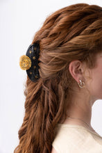 Load image into Gallery viewer, Sun and Stars Astrology Hair Claw in Gold and Black Acetate