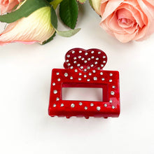 Load image into Gallery viewer, Acetate Love Heart Hair Clip Diamond-encrusted Clip: Red-slip-8CM