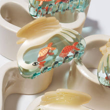 Load image into Gallery viewer, Women's White Swan Hair Claw in Crystal Clear Blue Acetate