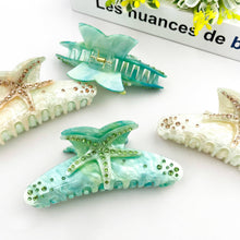 Load image into Gallery viewer, 4.61'' Rhinestone Starfish Hair Claw Clip, Acetate Hair Clip: Orange Cyan