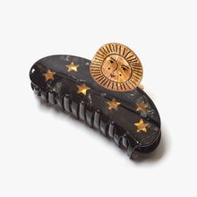 Load image into Gallery viewer, Sun and Stars Astrology Hair Claw in Gold and Black Acetate