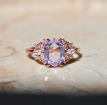 Load image into Gallery viewer, Lavender Quartz Hexagon Floral Ring- Rose Gold Vermeil: 6