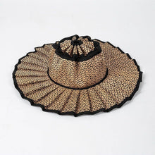 Load image into Gallery viewer, Ruffle Check Straw Hat Wide Brim Plaid Sun Hat: MRed / M