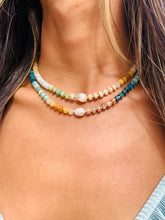 Load image into Gallery viewer, Candy Rainbow Gemstone Beaded Necklace with Pearl Accent: Bold