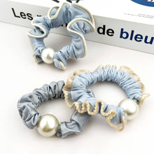 Load image into Gallery viewer, Sweet Pearl Sky Blue Hair Tie, Elegant Ponytail Holder: A