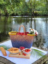 Load image into Gallery viewer, Colorful straw tote basket, beach bag