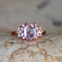Load image into Gallery viewer, Lavender Quartz Hexagon Floral Ring- Rose Gold Vermeil: 6