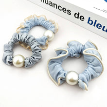Load image into Gallery viewer, Sweet Pearl Sky Blue Hair Tie, Elegant Ponytail Holder: A