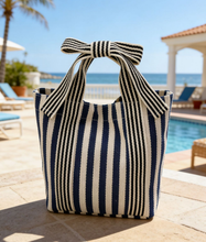 Load image into Gallery viewer, Mini Striped Tote Bag Beach Bow Handle Bag: Beige / M