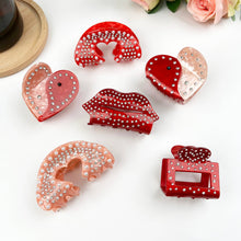 Load image into Gallery viewer, Acetate Love Heart Hair Clip Diamond-encrusted Clip: Red-slip-8CM