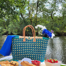 Load image into Gallery viewer, Colorful straw tote basket, beach bag
