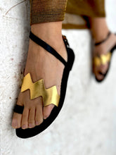 Load image into Gallery viewer, Handmade Leather Sandal : Aristea Gold Pattern: 37 / Sample Design Colors