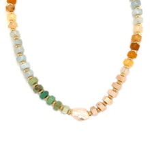 Load image into Gallery viewer, Candy Rainbow Gemstone Beaded Necklace with Pearl Accent: Bold