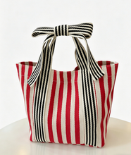 Load image into Gallery viewer, Mini Striped Tote Bag Beach Bow Handle Bag: NavyBlue / M