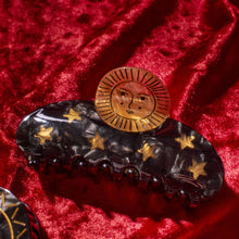 Load image into Gallery viewer, Sun and Stars Astrology Hair Claw in Gold and Black Acetate