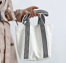 Load image into Gallery viewer, Mini Striped Tote Bag Beach Bow Handle Bag: Beige / M