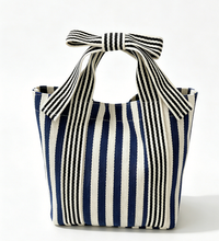 Load image into Gallery viewer, Mini Striped Tote Bag Beach Bow Handle Bag: Beige / M