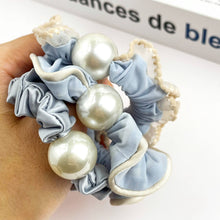 Load image into Gallery viewer, Sweet Pearl Sky Blue Hair Tie, Elegant Ponytail Holder: A