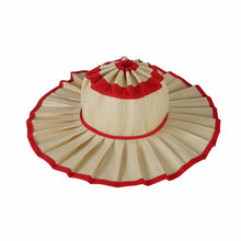 Load image into Gallery viewer, Ruffle Check Straw Hat Wide Brim Plaid Sun Hat: MRed / M