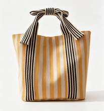 Load image into Gallery viewer, Mini Striped Tote Bag Beach Bow Handle Bag: NavyBlue / M

