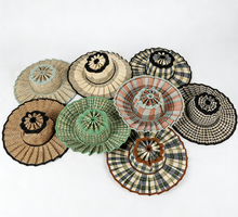 Load image into Gallery viewer, Ruffle Check Straw Hat Wide Brim Plaid Sun Hat: TGBeige / M
