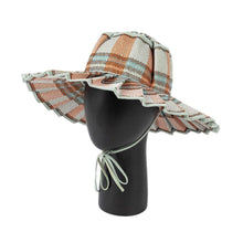 Load image into Gallery viewer, Ruffle Check Straw Hat Wide Brim Plaid Sun Hat: TGBeige / M
