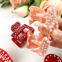 Load image into Gallery viewer, Acetate Love Heart Hair Clip Diamond-encrusted Clip: Red-slip-8CM
