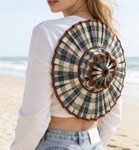 Load image into Gallery viewer, Ruffle Check Straw Hat Wide Brim Plaid Sun Hat: MGrass / M
