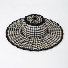 Load image into Gallery viewer, Ruffle Check Straw Hat Wide Brim Plaid Sun Hat: MGreen / M
