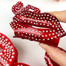 Load image into Gallery viewer, Acetate Love Heart Hair Clip Diamond-encrusted Clip: Red-slip-8CM
