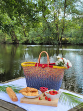 Load image into Gallery viewer, Colorful straw tote basket, beach bag

