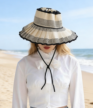 Load image into Gallery viewer, Ruffle Check Straw Hat Wide Brim Plaid Sun Hat: MRed / M
