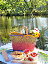 Load image into Gallery viewer, Colorful straw tote basket, beach bag
