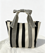 Load image into Gallery viewer, Mini Striped Tote Bag Beach Bow Handle Bag: NavyBlue / M
