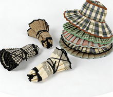 Load image into Gallery viewer, Ruffle Check Straw Hat Wide Brim Plaid Sun Hat: MRed / M
