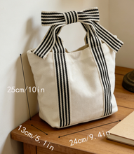 Load image into Gallery viewer, Mini Striped Tote Bag Beach Bow Handle Bag: NavyBlue / M
