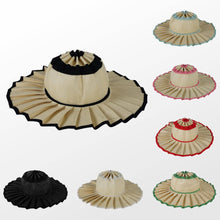 Load image into Gallery viewer, Ruffle Check Straw Hat Wide Brim Plaid Sun Hat: MRed / M
