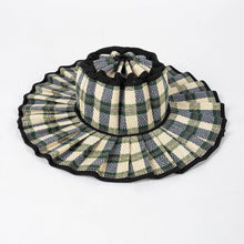 Load image into Gallery viewer, Ruffle Check Straw Hat Wide Brim Plaid Sun Hat: MGrass / M
