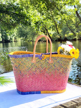 Load image into Gallery viewer, Colorful straw tote basket, beach bag
