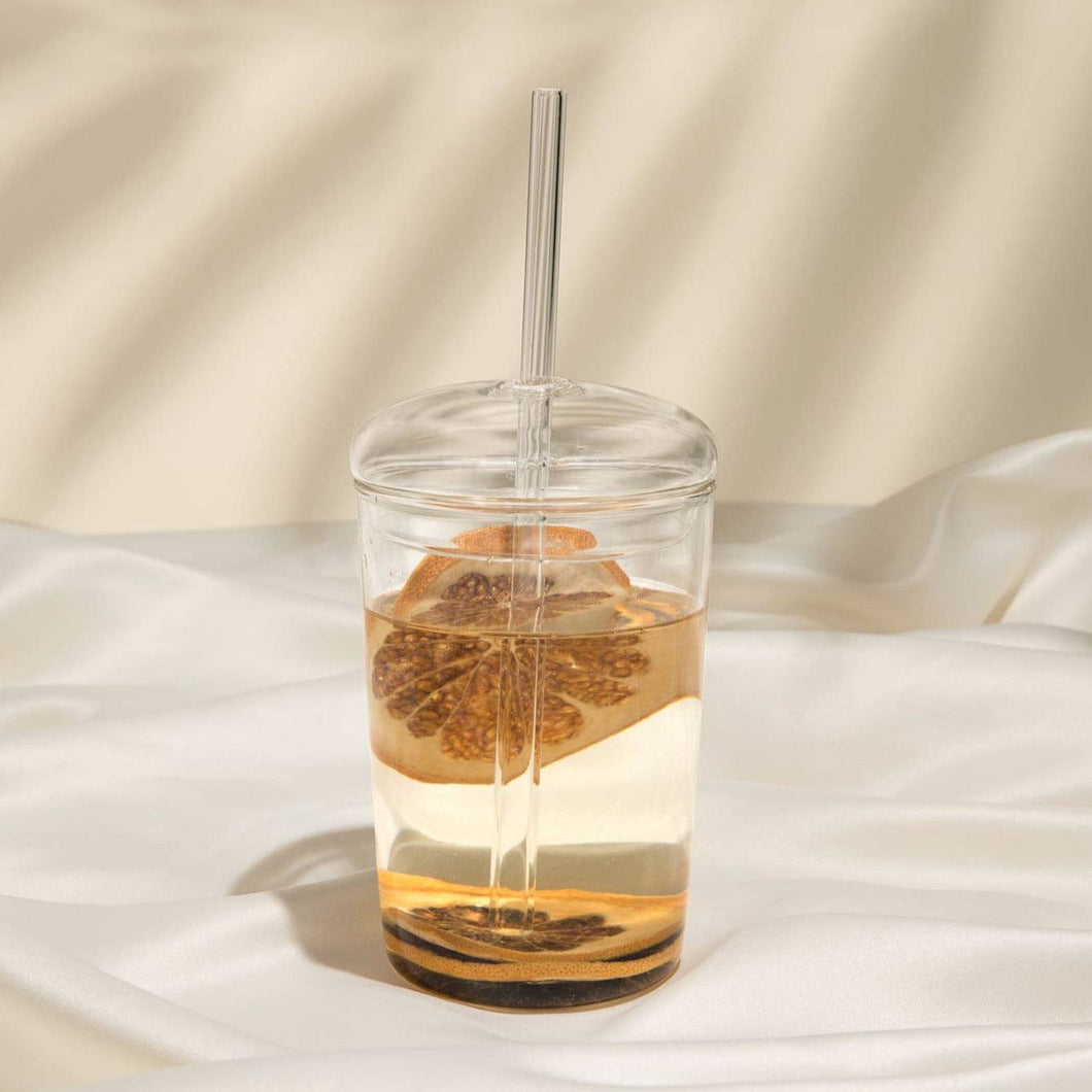 Dome Lid Glass Tumbler with straw