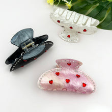 Load image into Gallery viewer, Half-Moon Rhinestone Hair Claw , Valentine's Day Hair Clip: White
