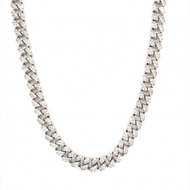 Pave Chain Link Necklace,Diamond Necklace,Statement Necklace: Silver