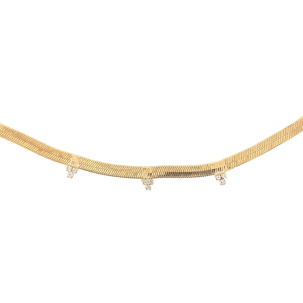 Gold Filled CZ Diamond Herringbone Necklace