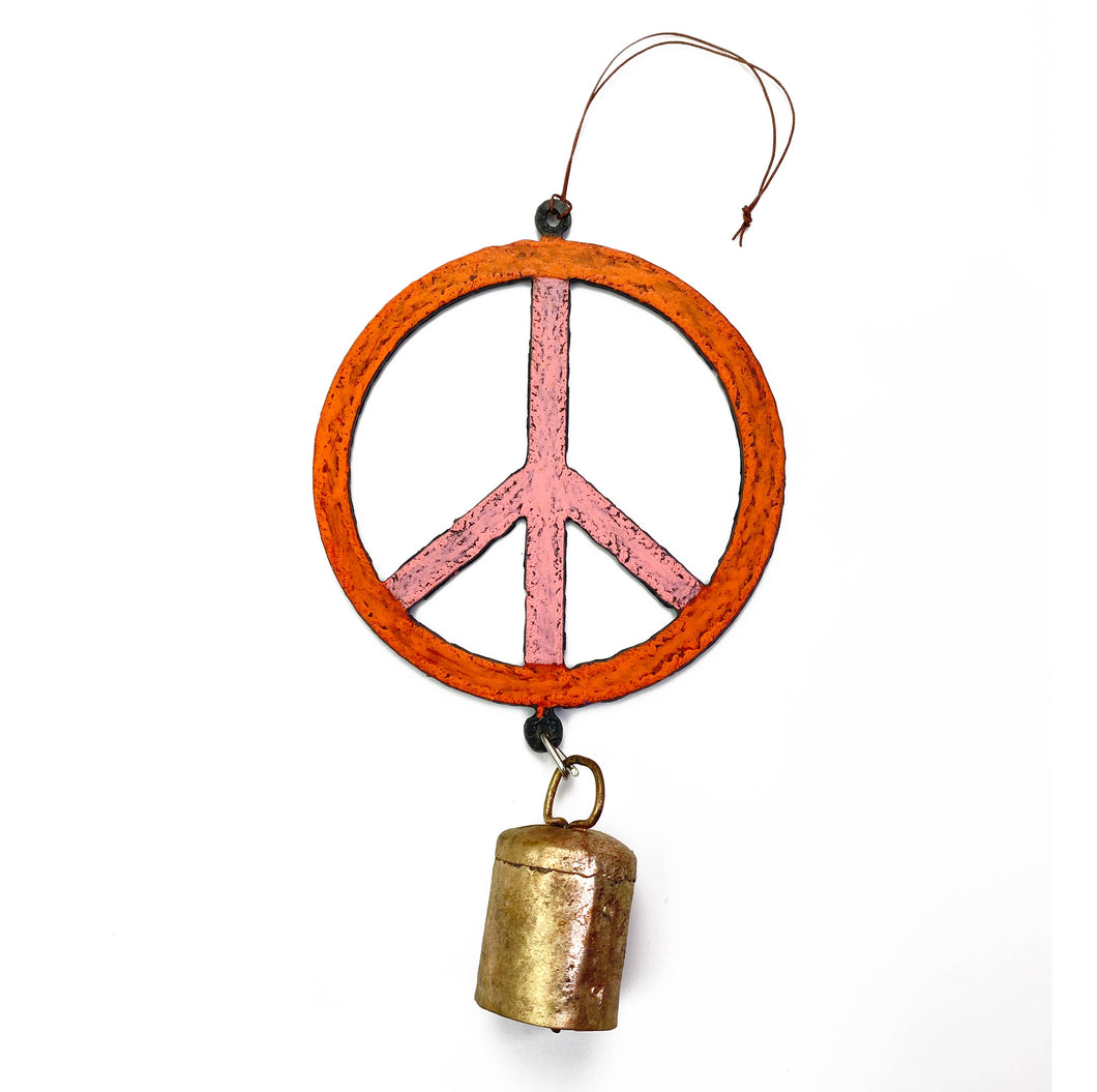 PEACE Sign wind chime bell Retro Boho Mobile Hippie recycle